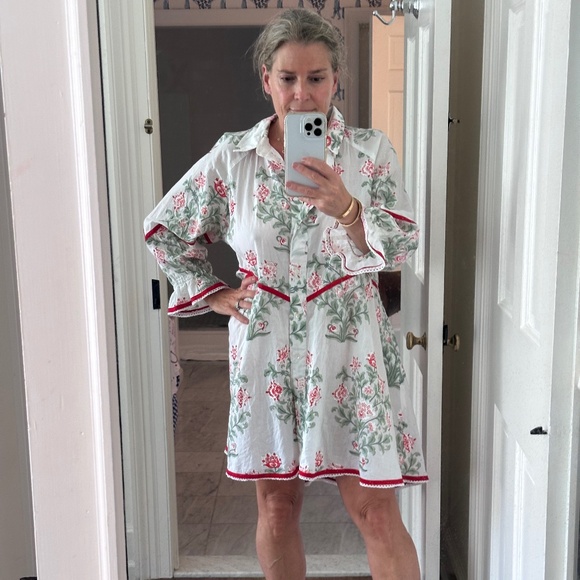 JULIET DUNN Raglan Shirt Dress in Japanese floral, red and sage floral - Picture 2 of 10